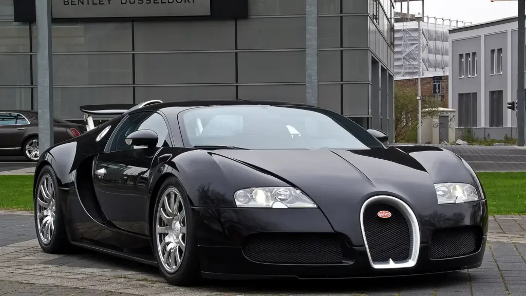 Black Bugatti Veyron 16.4 Grand Sport on display in Düsseldorf, Germany