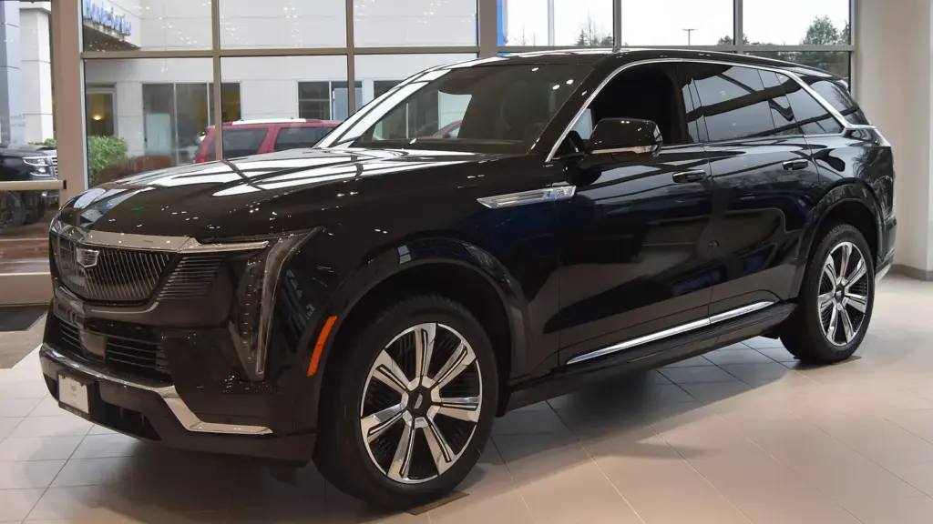 2025 Cadillac Escalade IQ electric SUV in a showroom in Eugene, Oregon