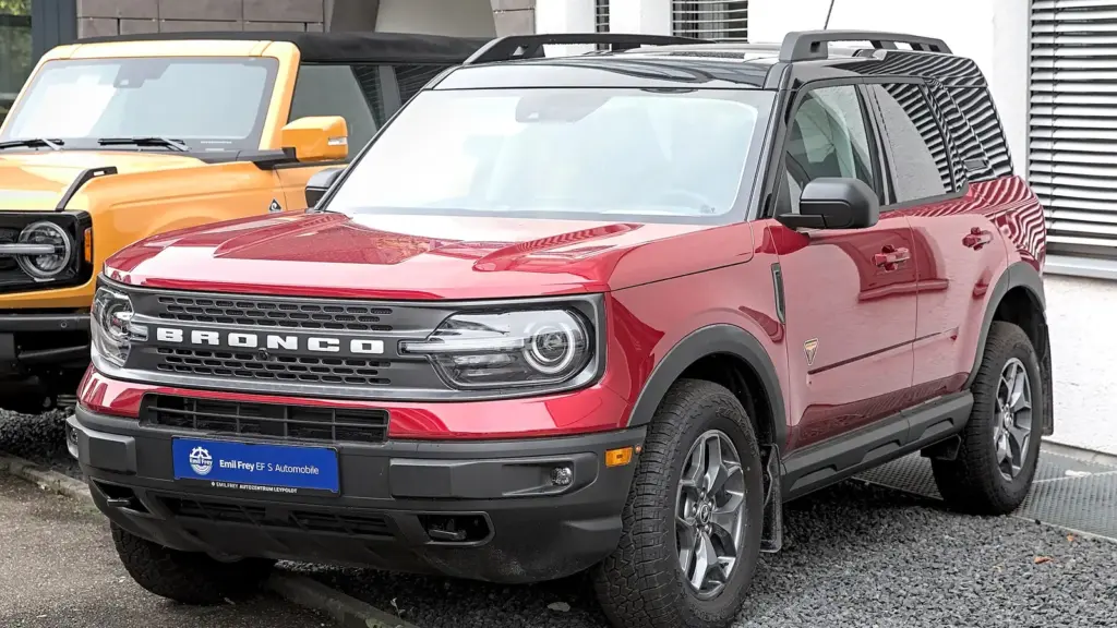 Red Ford Bronco Sport Badlands with a white roof in Stuttgart, Germany