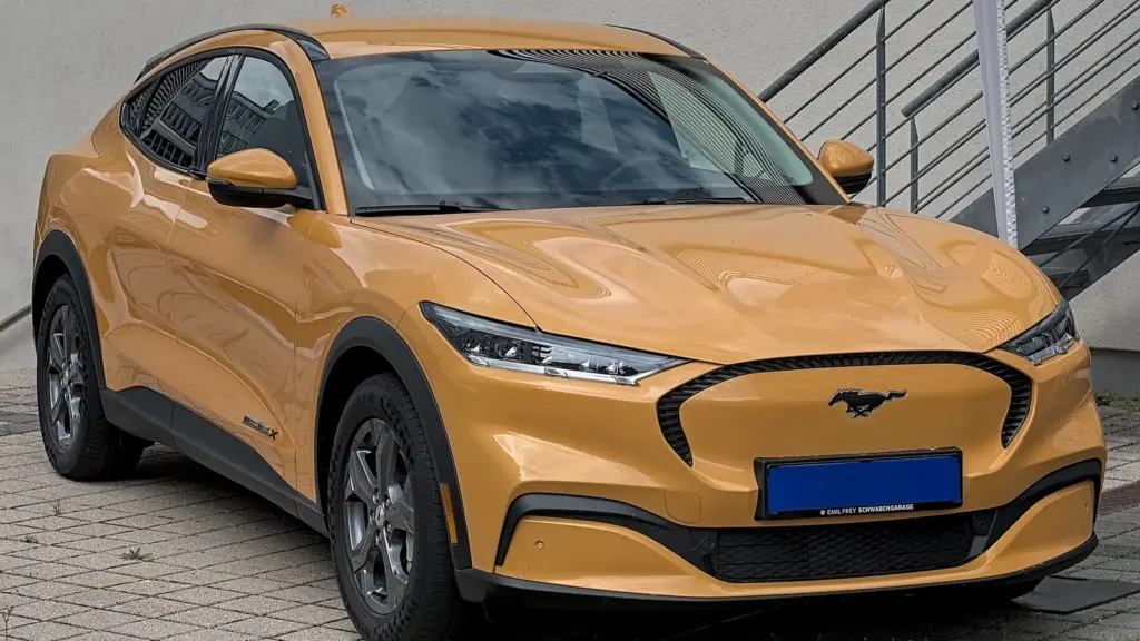 Orange Ford Mustang Mach-E X electric SUV in Stuttgart, Germany