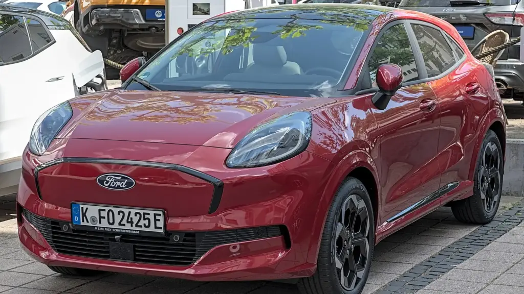 Red Ford Puma Gen-E electric crossover in Stuttgart, Germany
