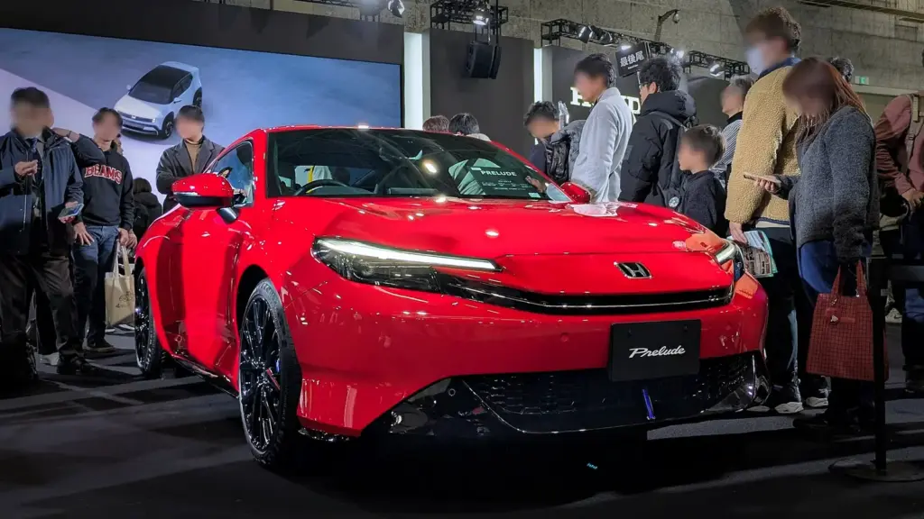 Red 2025 Honda Prelude hybrid coupe at the Japan Mobility Show Kansai