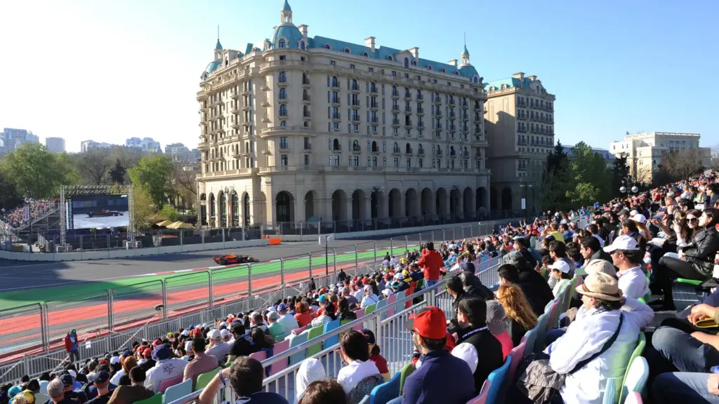 Grandstands beside the Baku City Circuit during the Azerbaijan Grand Prix