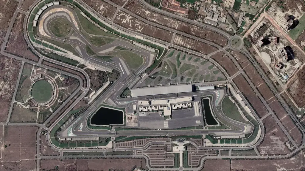 Aerial view of Buddh International Circuit in Greater Noida, India