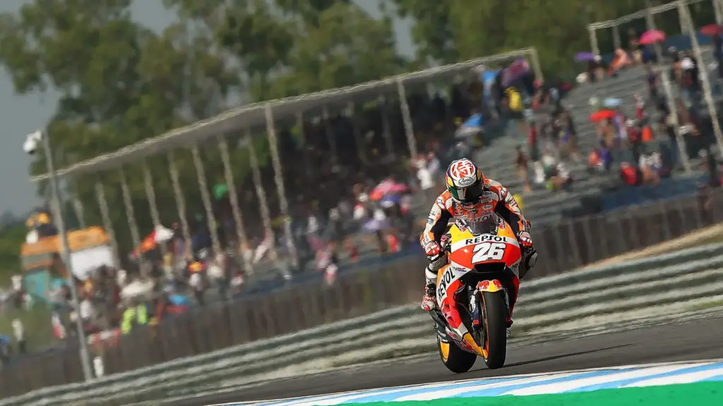 Dani Pedrosa riding at the Thai motorcycle Grand Prix at Chang International Circuit