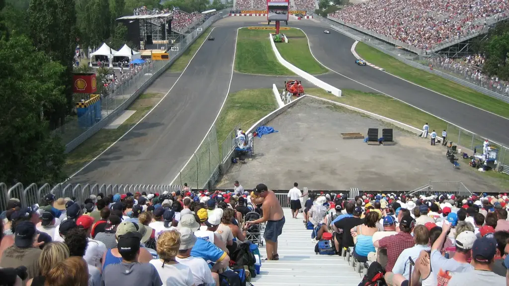 Canadian Grand Prix crowds at the hairpin at Circuit Gilles-Villeneuve in Montreal