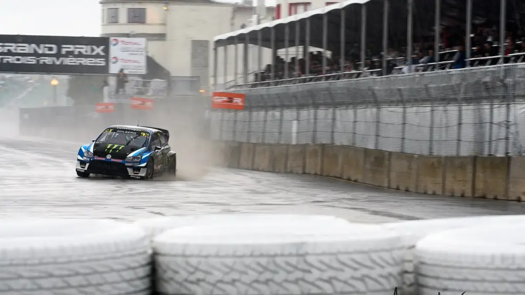 Rallycross car on the street circuit during the Grand Prix de Trois-Rivières in Quebec