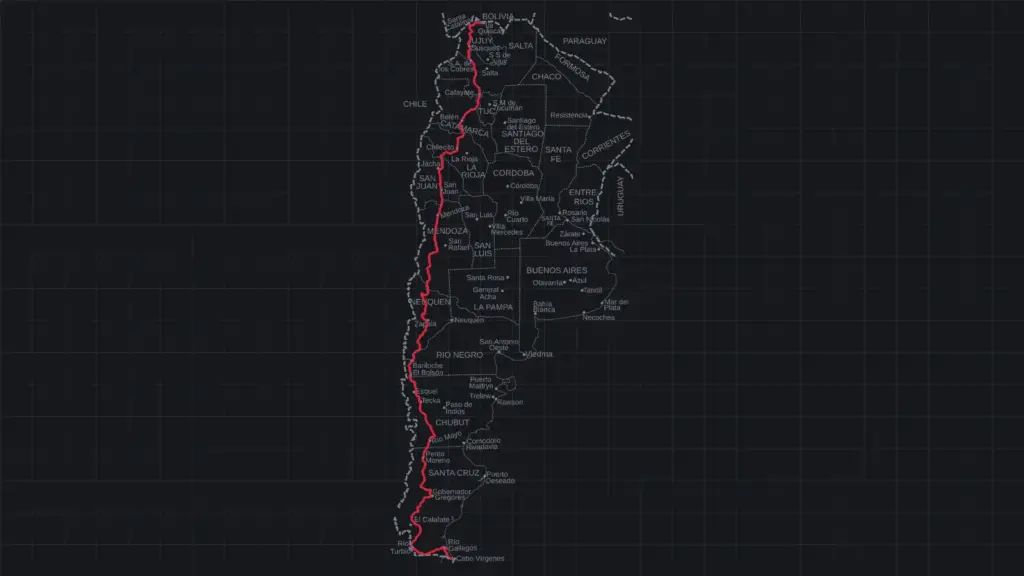 Map of Argentina showing National Route 40, which gives the Desafío Ruta 40 its name