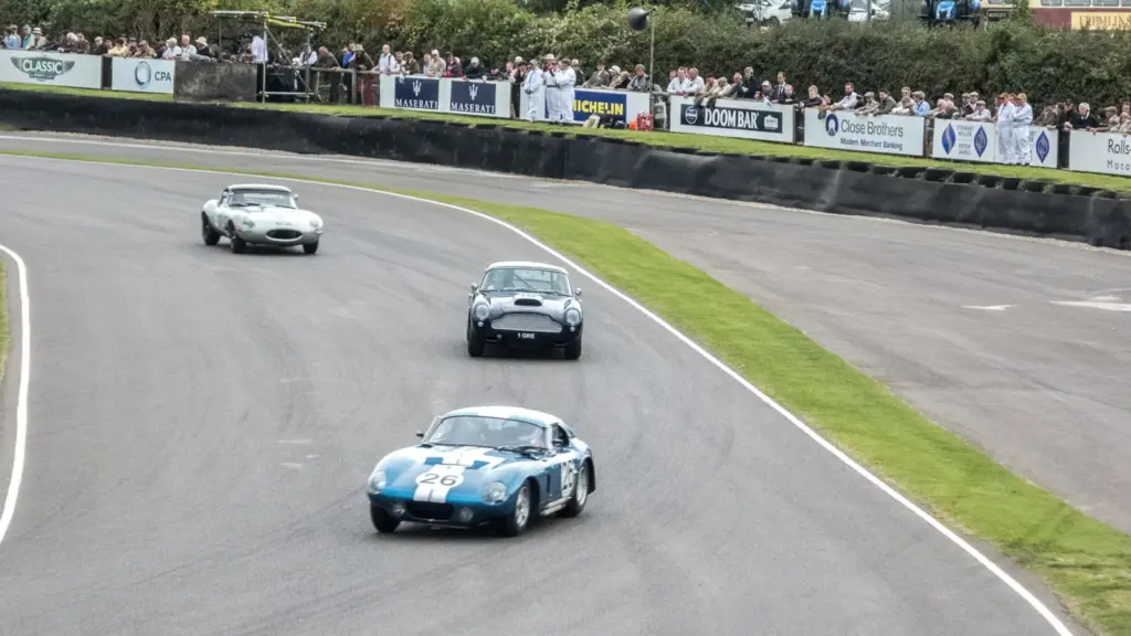 Historic racing cars at the Goodwood Revival in West Sussex