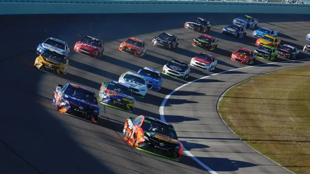 NASCAR field at the start of a race at Homestead-Miami Speedway in Florida