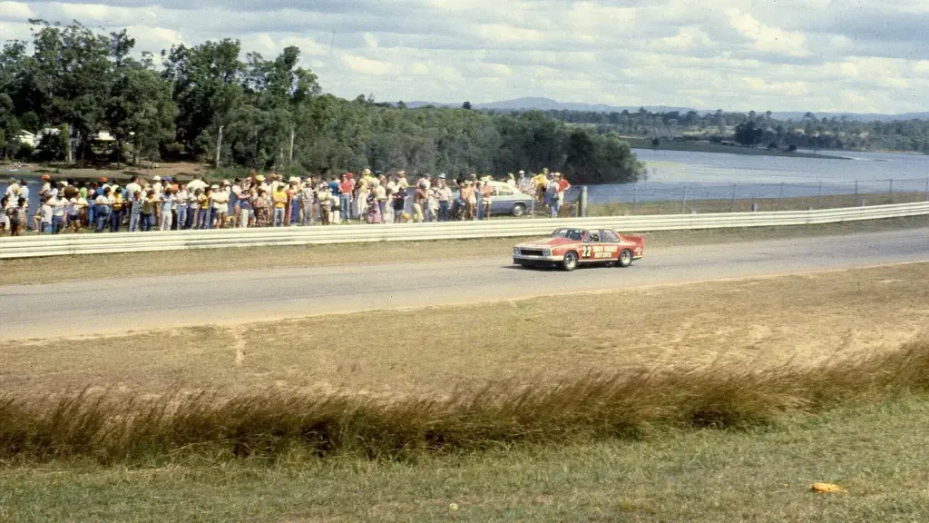 A race car at Lakeside International Raceway beside Lake Kurwongbah, Queensland