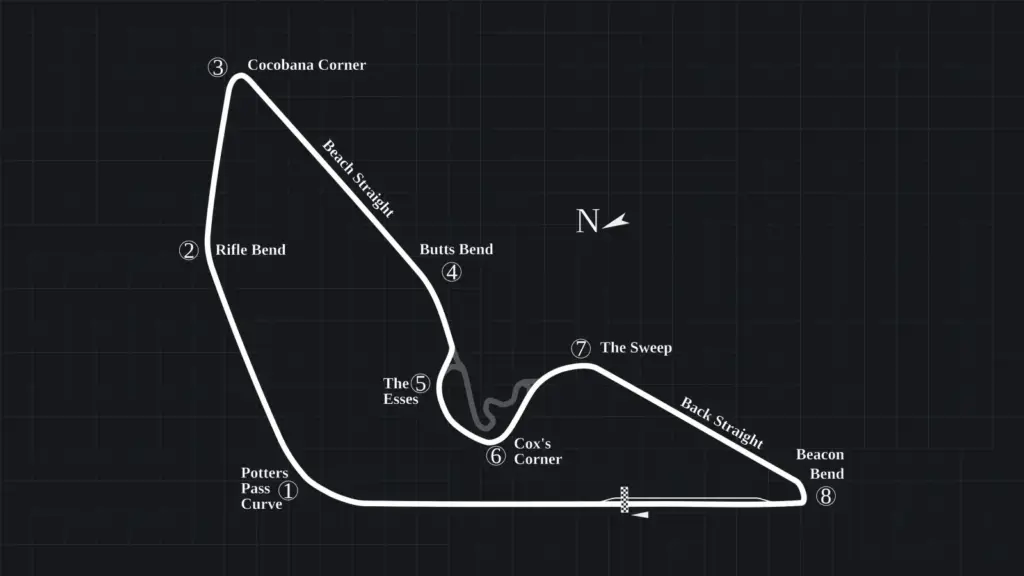 Track map of the Prince George Circuit in East London, South Africa