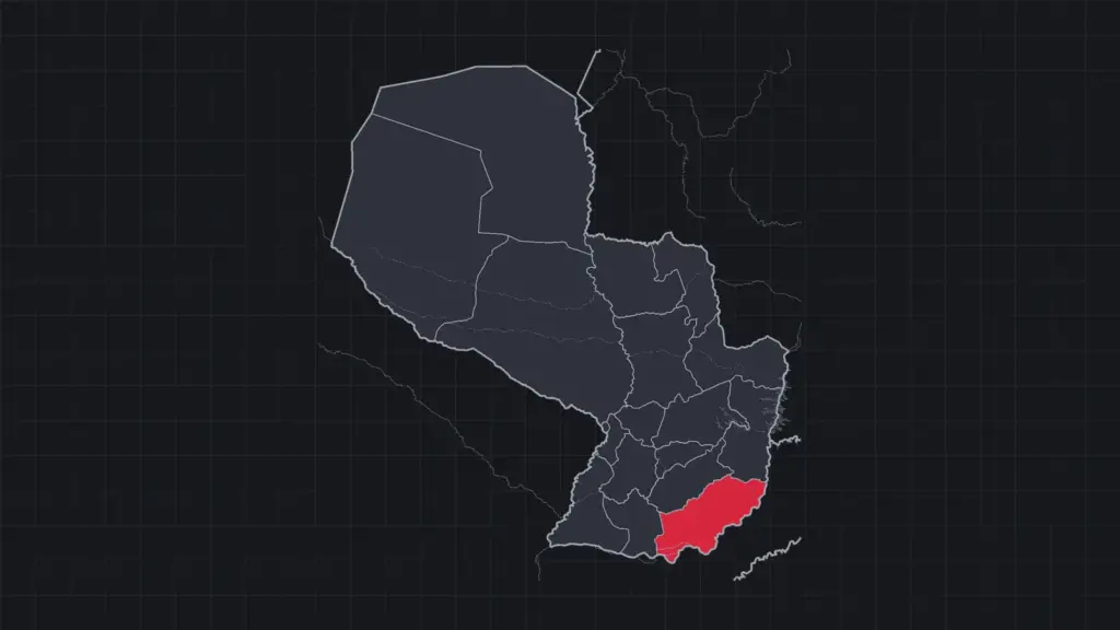 Map of Paraguay highlighting the Itapúa department, home of Rally del Paraguay