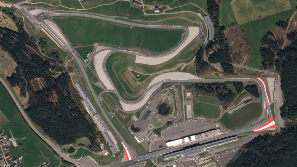 Satellite view of the Red Bull Ring in the hills of Spielberg, Austria