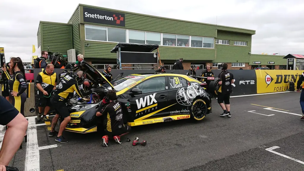 Race cars on the grid at Snetterton in Norfolk