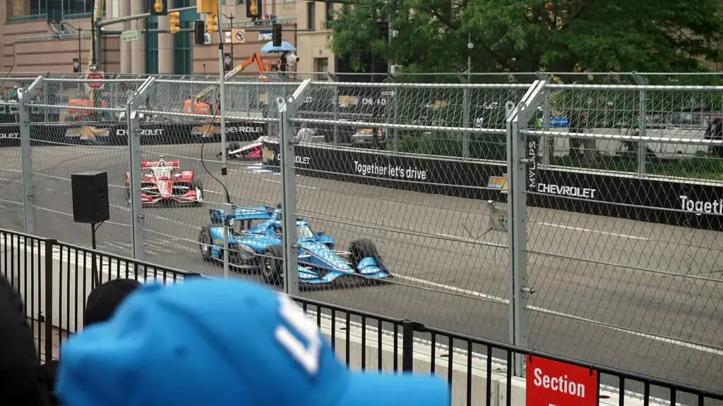 IndyCar racing on the downtown street circuit at the Detroit Grand Prix