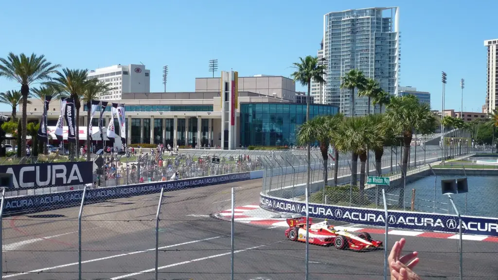 IndyCar on the waterfront street circuit during the Grand Prix of St. Petersburg, Florida