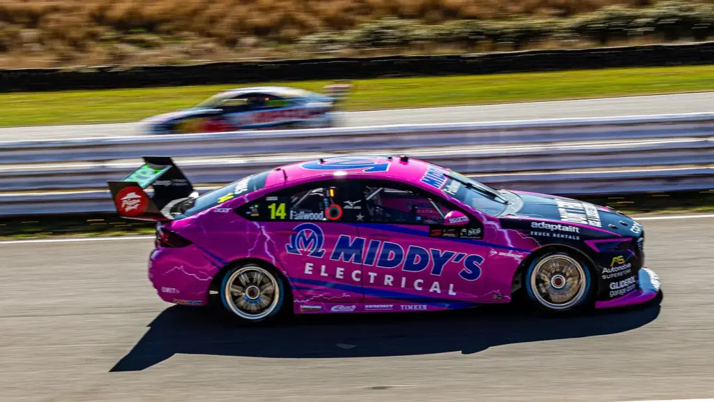 A Supercar on track at Symmons Plains Raceway in Tasmania