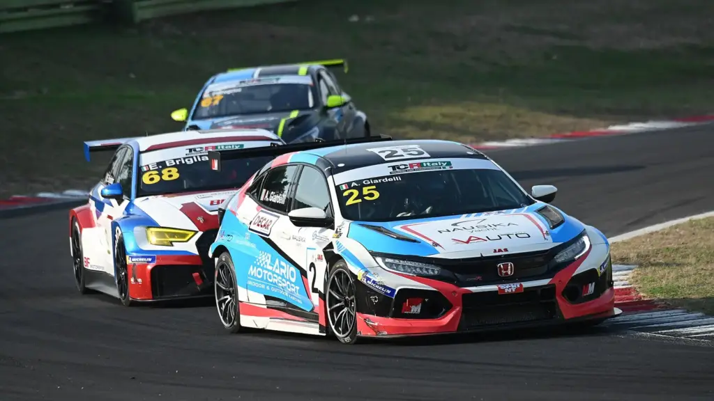 TCR touring car racing at Vallelunga circuit near Rome