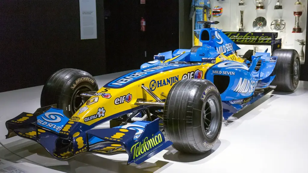 Fernando Alonso's 2005 Renault R25 Formula 1 car at the Fernando Alonso museum