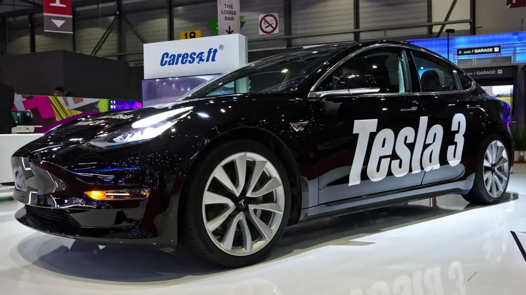 First-generation Tesla Model 3 at the 2018 Geneva Motor Show