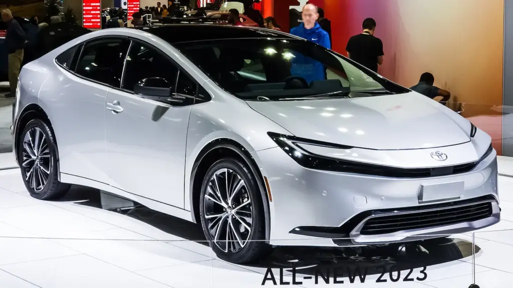 Silver fifth-generation Toyota Prius at the 2022 Los Angeles Auto Show