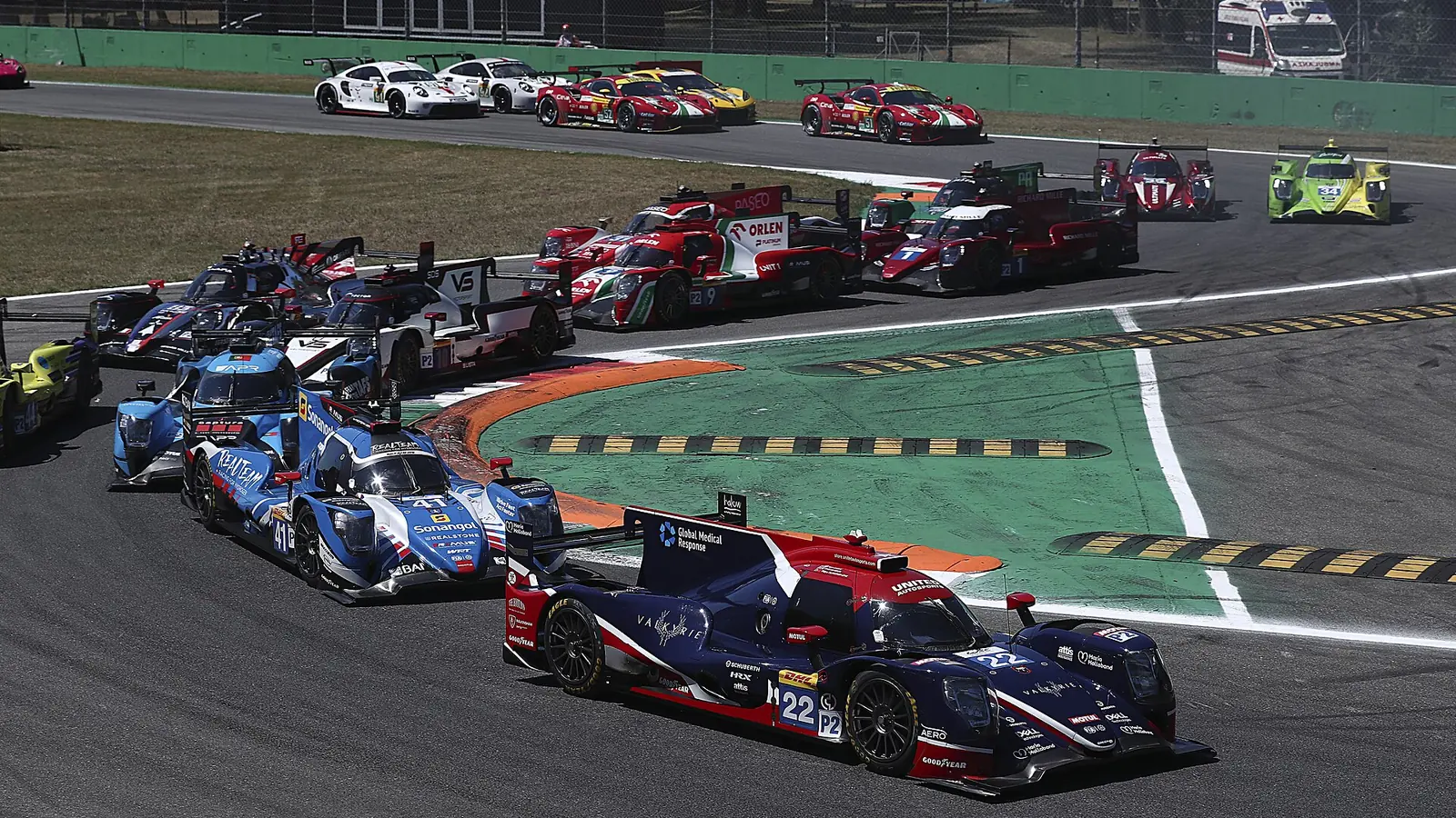 Prototypes and GT cars racing at the start of the 2022 6 Hours of Monza