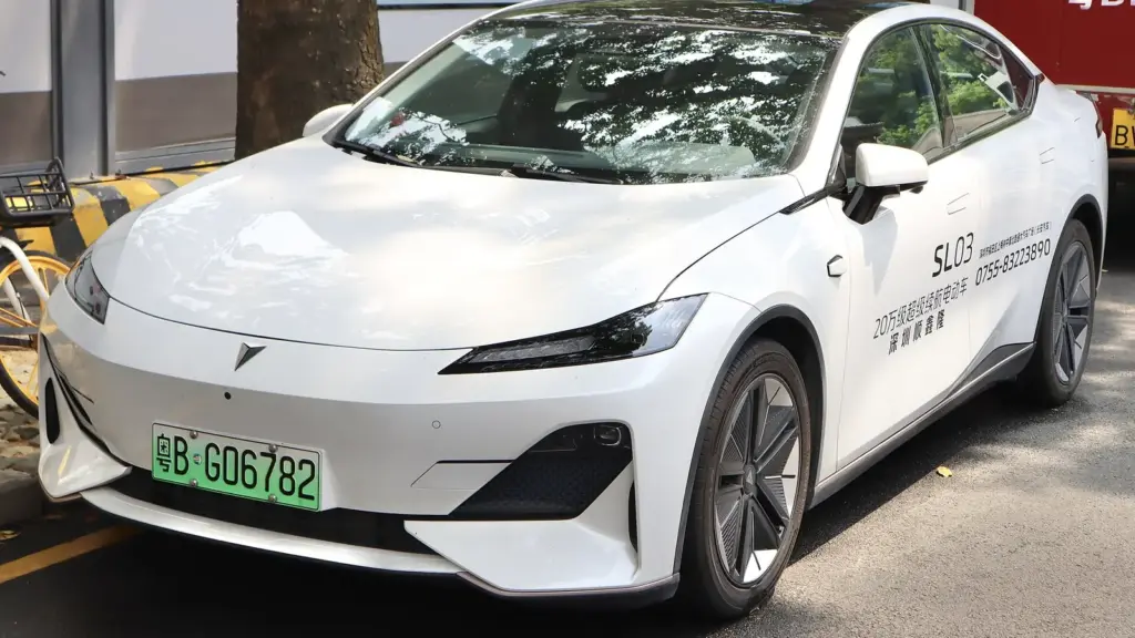 White Deepal SL03 electric sedan, sold in China as the Shenlan SL03