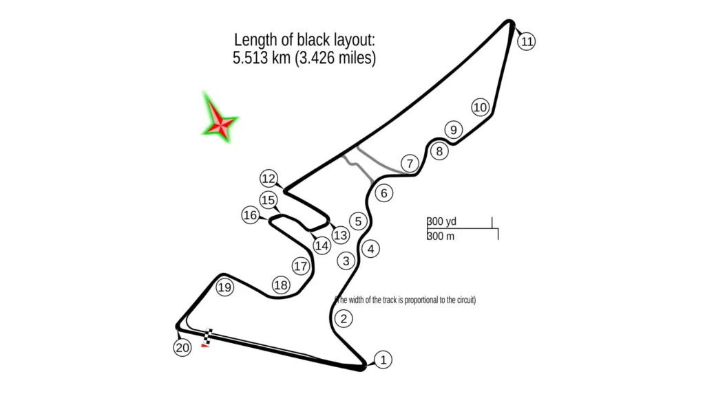 Track map of the Circuit of the Americas Grand Prix layout in Austin, Texas