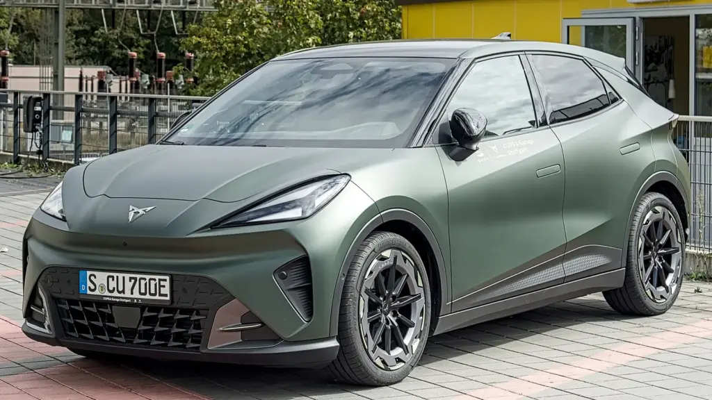 Green Cupra Raval VZ electric hatchback in Stuttgart