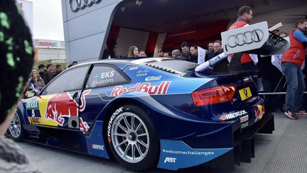 Mattias Ekström’s Red Bull Audi RS 5 DTM on display at the 2015 DTM season finale at Hockenheim