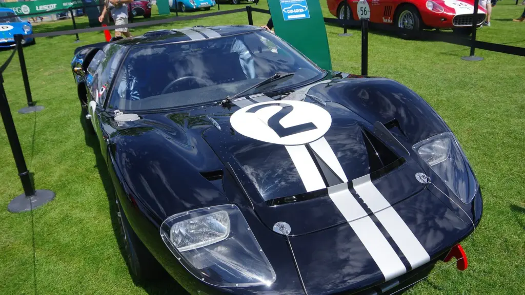 The Ford GT40 Mk II that won the 1966 24 Hours of Le Mans, driven at the 2016 Le Mans Classic