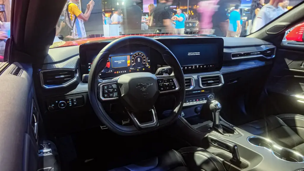 Ford Mustang S650 5.0 GT interior with the digital cluster and center screen