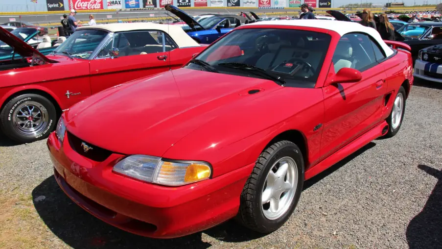 1996 Ford Mustang GT convertible in Rio Red, SN95 generation