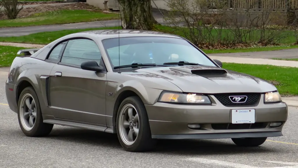 2002 Ford Mustang GT coupe in Mineral Grey, SN95 New Edge generation