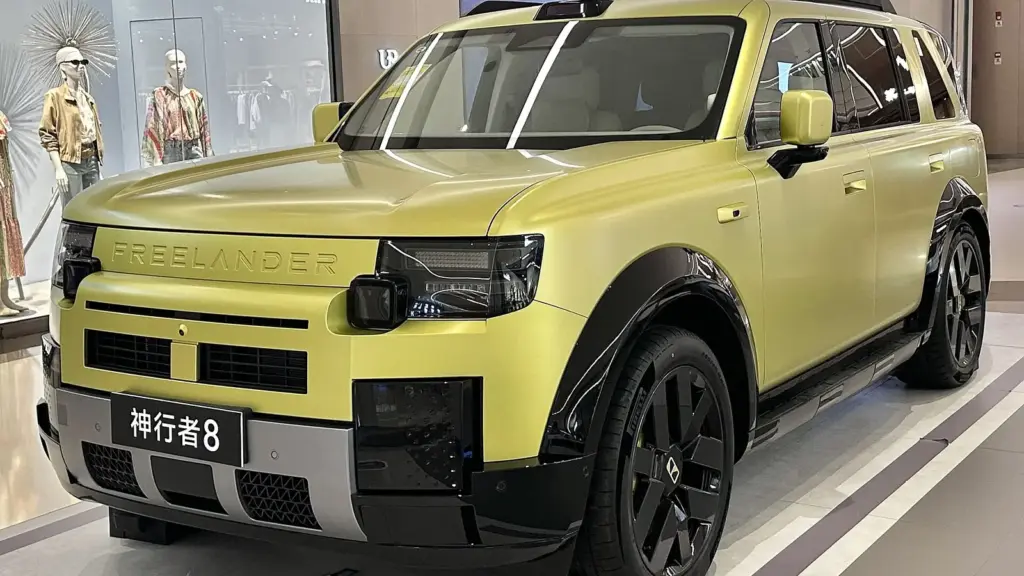 Green Freelander 8 range-extender SUV on display