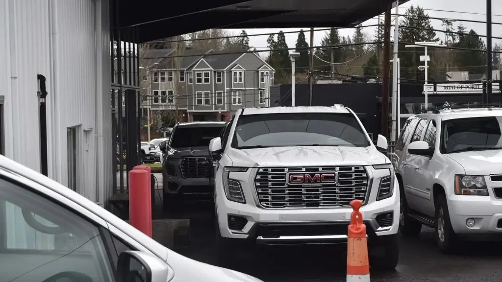 2025 GMC Yukon Denali SUVs at a dealership in Beaverton, Oregon