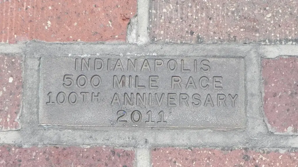 The commemorative 100th-anniversary brick set into the Yard of Bricks at the Indianapolis Motor Speedway start/finish line, 2013