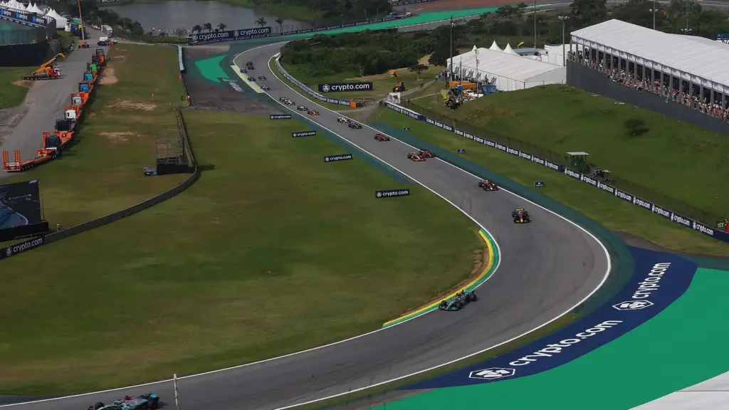 Formula 1 cars racing at the 2022 São Paulo Grand Prix at Interlagos