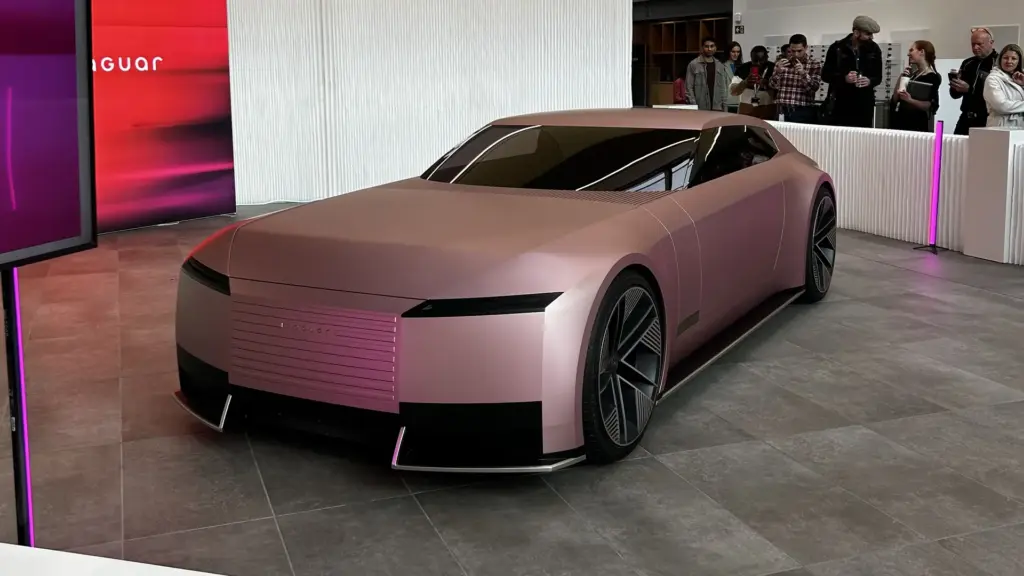 Pink Jaguar Type 00 concept car on display
