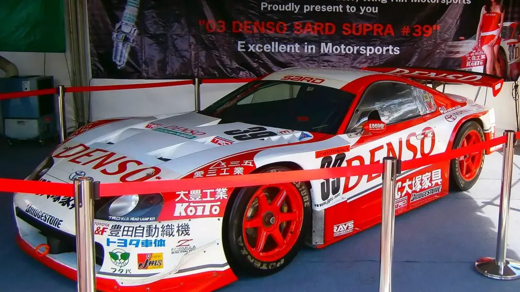 The No. 39 DENSO SARD Toyota Supra JGTC car at Sepang International Circuit in Malaysia, 2003