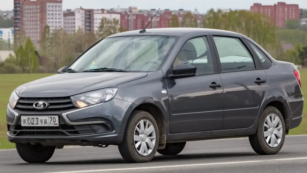 Gray Lada Granta sedan, 2018 facelift, in Tomsk