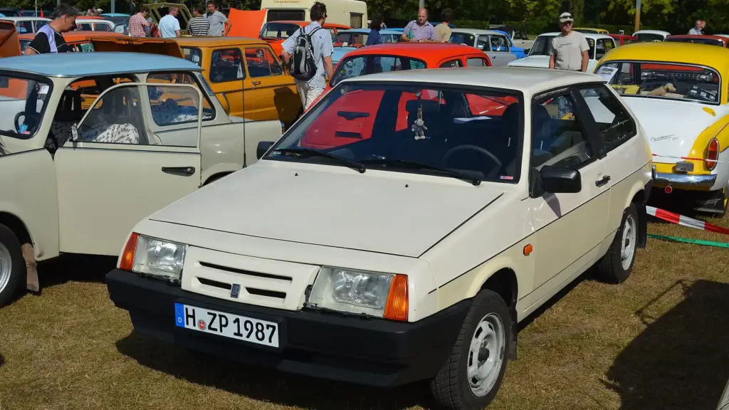White Lada Samara hatchback at a classic car show
