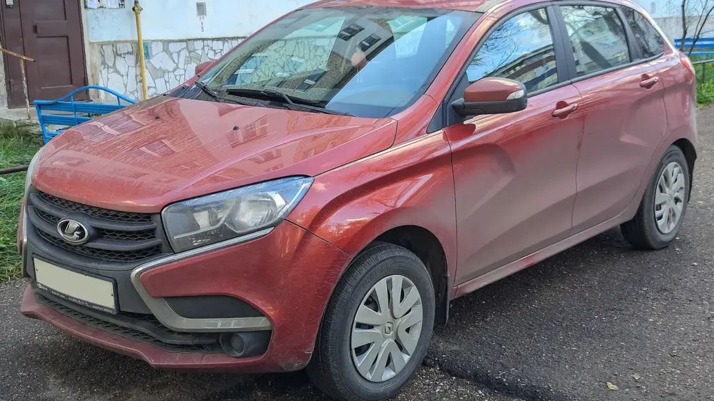 Red 2017 Lada XRAY hatchback, front view