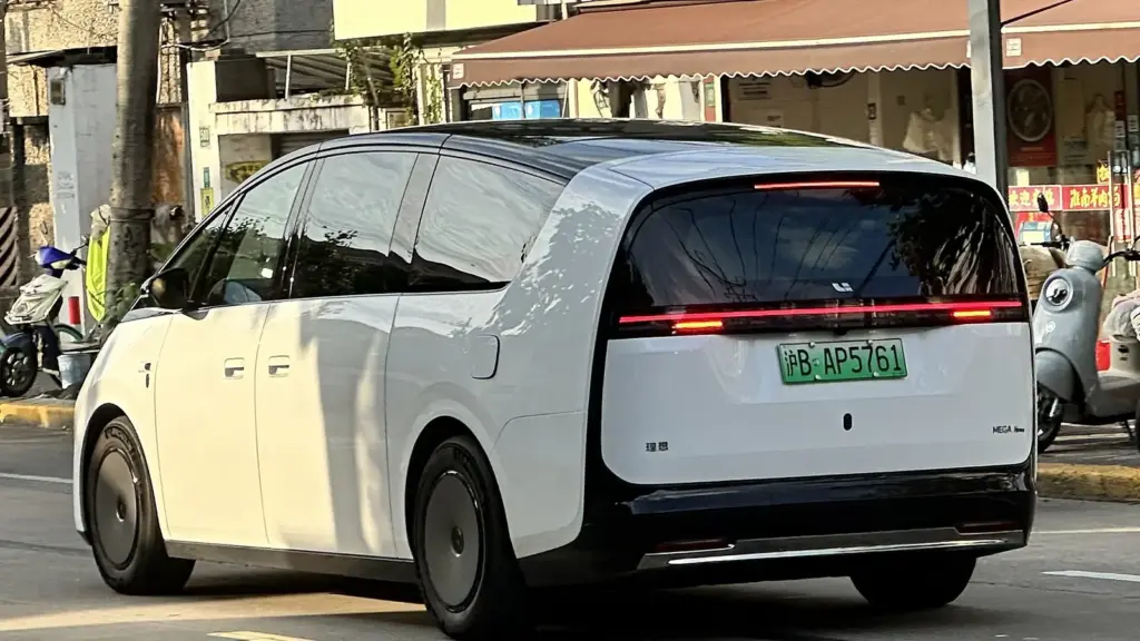 White 2026 Li MEGA electric MPV, rear view, on a street