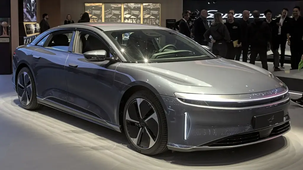 Gray Lucid Air Pure at the 2024 Geneva International Motor Show