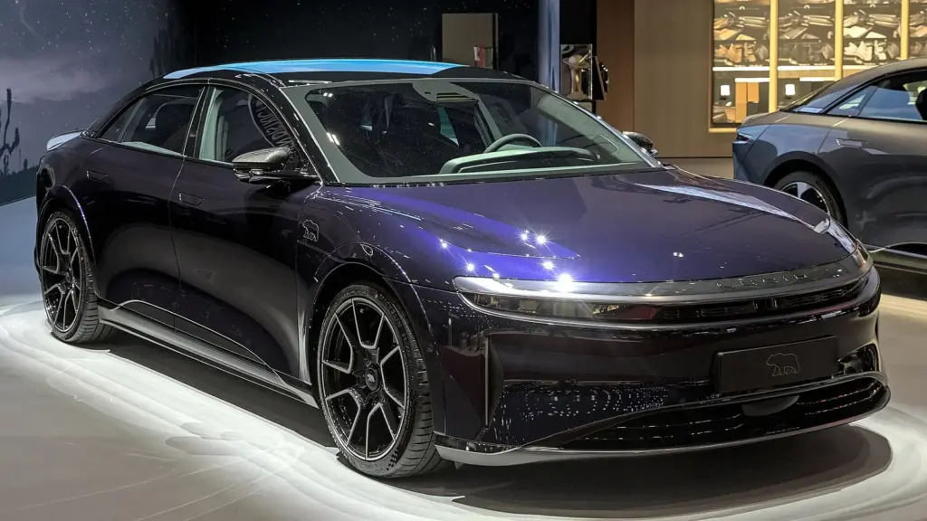 Dark purple Lucid Air Sapphire at the 2024 Geneva International Motor Show