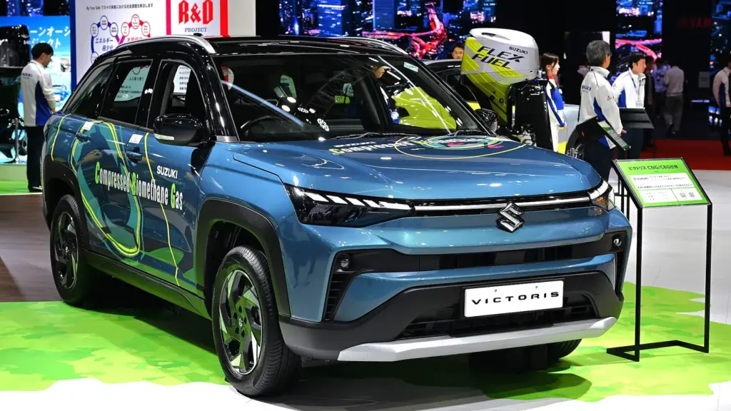 Blue Maruti Suzuki Victoris SUV on display