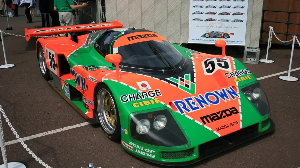 The No. 55 Mazda 787B on display in Odaiba, Tokyo