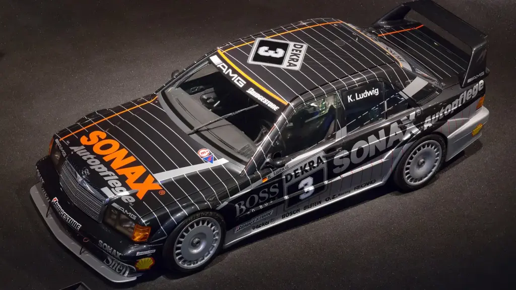 Klaus Ludwig’s 1992 AMG Mercedes 190E 2.5-16 Evolution II DTM car at the Mercedes-Benz Museum